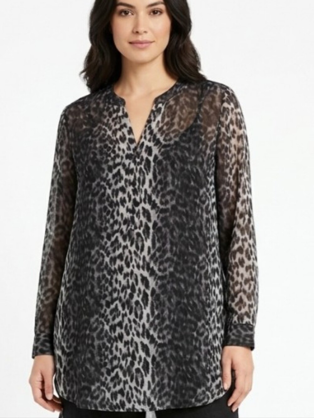 Belle by Kim Gravel Sheer Leopard Print V-Neck Tunic